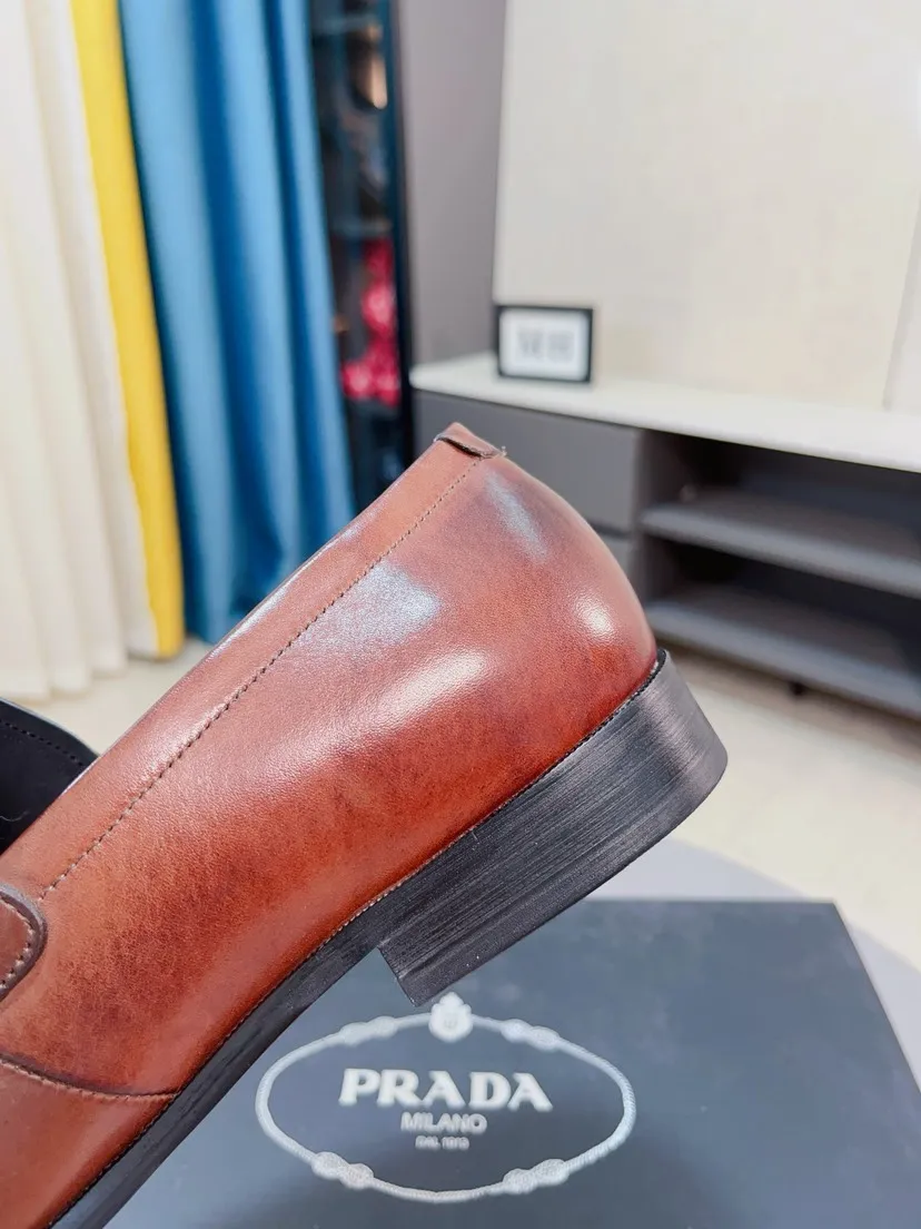 Men's shoes 💰540🌹🌹【PRADA Leather Shoes】Top purchasing agency Original imported Italian custom-made open-edge beaded cowhide leather surface, fully imported water-dyed breathable cowhide lining, original factory special molded sole super comfortable, size: 38-44